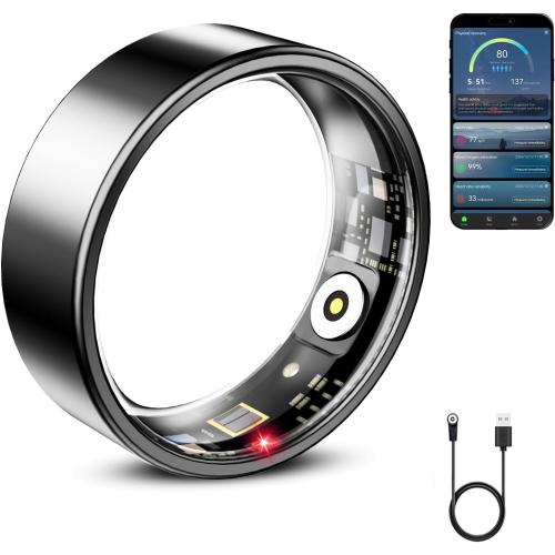 Mirlray Smart Ring for Women & Men, Smart Ring Health Tracker, Blood Oxygen & Heart Rate Monitor Sleep Ring, Waterproof Fitness Ring (Black, #11)