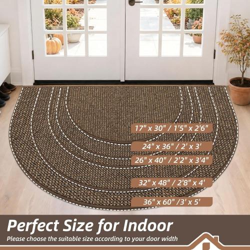 BEQHAUSE Dirt Trapper Door Mat 17 x 30 Half Circle Non Slip Rugs, Brown