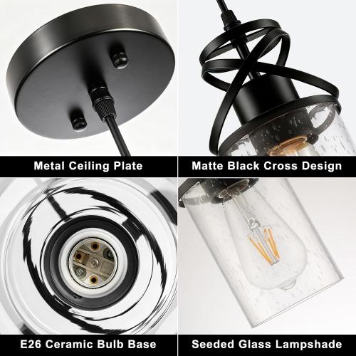 foucasal Pendant Lights Kitchen Island, Black Modern Hanging Pendant Light