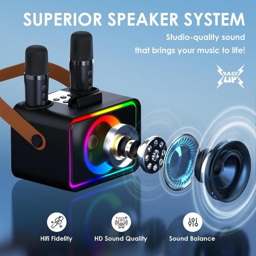 Karaoke Machine for Kids Adults,Bluetooth Speaker 2 Wireless Microphones
