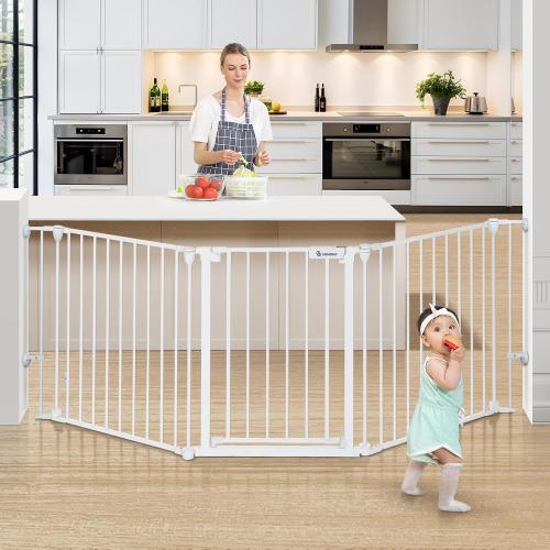 COMOMY 80 Extra Wide Baby Gate, Dog Gate for House Stairs Doorways Fireplace, Auto Close Pet Gate with Door Walk Through, 3 Metal Panels, Hardware Mounted Baby Fence Indoor Outdoor(30 Tall, White)