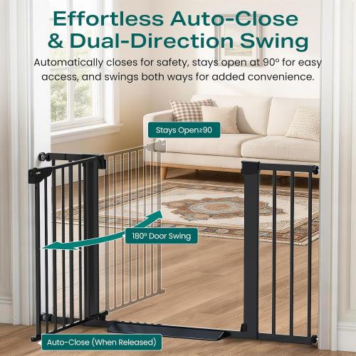 Cumbor 30-46 Baby Gate for Stairs, Auto Close Dog Gate for the House Black | Easy Install Pressure Mounted Pet Gates for Doorway, Dual Lock Indoor Safety Gate for Baby & Dog, Mom's Choice Awards Winner
