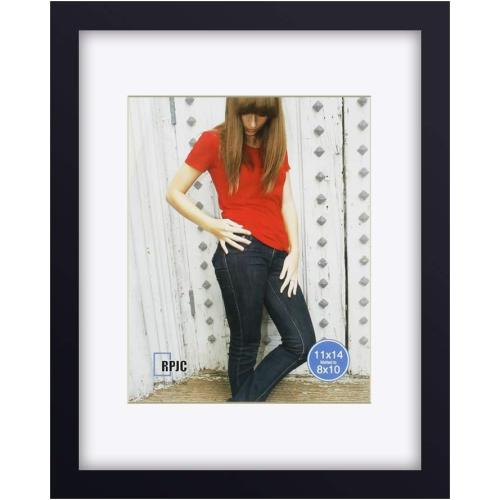 RPJC 11 x 14 Picture Frames Made of Solid Wood and High Definition Glass Display Pictures 8x10 with Mat or 11x14 Without Mat for Wall Mounting Photo Frame Black