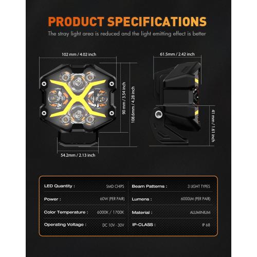 NOVSIGHT X Series 4 Inch Amber/White Off Road Driving Light LED Pods, Pair