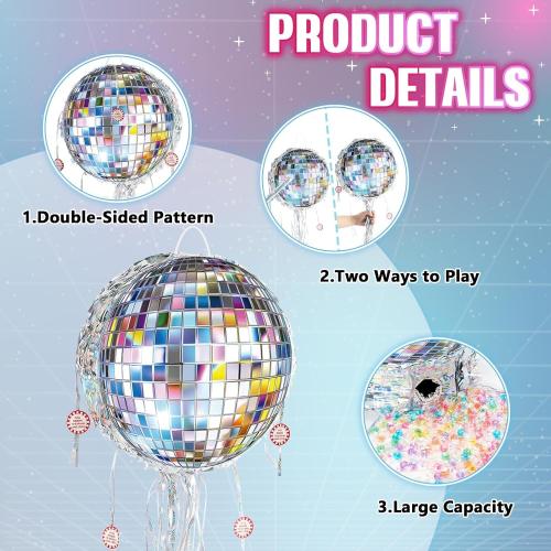 WERNNSAI Pull String Disco Ball Piñata, Disco Party Decorations