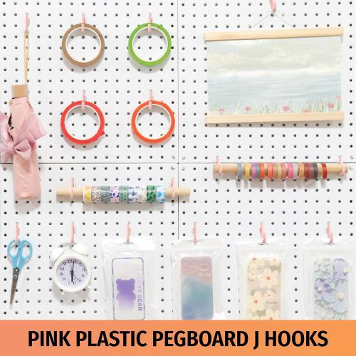 HUHOLE 100PC Pink Plastic Pegboard J Hooks for 1/4 Board