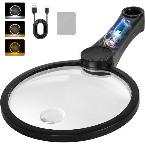 30X 40X 60X Rechargeable Magnifying Glass with Light, Large 5.2-Inch