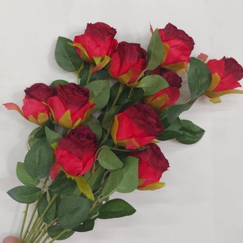 Artificial Red Roses 10 Pcs, Single Stem Silk Fake Roses