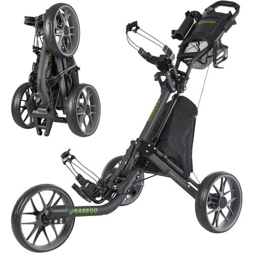 EASEGO Golf Push Cart 3 Wheel : Golf Bag Cart Foldable with Phone Holder/Cup/Umbrella Holder Compact Golf Pull Carts Quick Fold Golf Caddy Push Carts with Large Wheelbase for Different Terrain