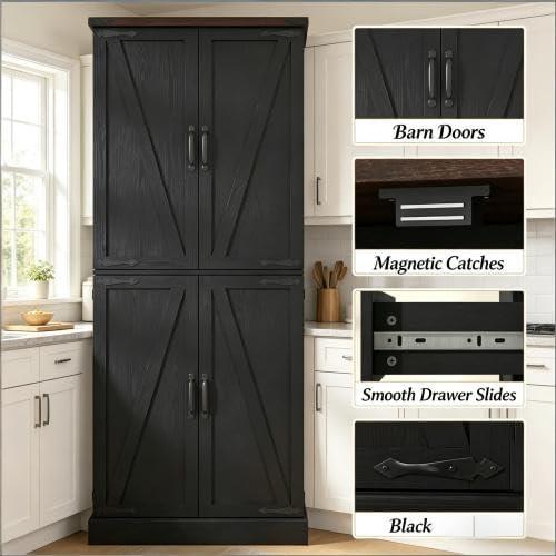 Kitchen Pantry Cabinet, Vertical Storage Cabinet, Black