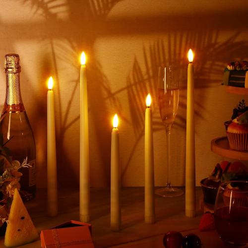 Rossesay 24 Pcs Flameless LED Taper Candles Battery Operated Candle 8.5, 9.65, 10.8, 12.8 Flameless Candlesticks Flickering for Christmas Church Wedding Indoor Decoration(Classic, Ivory)
