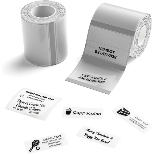 NIIMBOT Labels, 2 Rolls Refill Thermal Label for Label Maker B1/B21/B21Pro/B3S/B31/K3, Waterproof, Oil-Proof and Tear-Proof Sticker Labels, 1.57'' x 0.6''x2(40x15mmx2) Clear