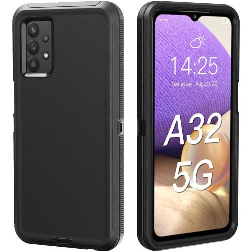 for Galaxy A32 5G case, Heavy Duty case [Not Fit 4G],[ with Clip],[Shockproof] [Dropproof] [Dust-Proof] (Black)