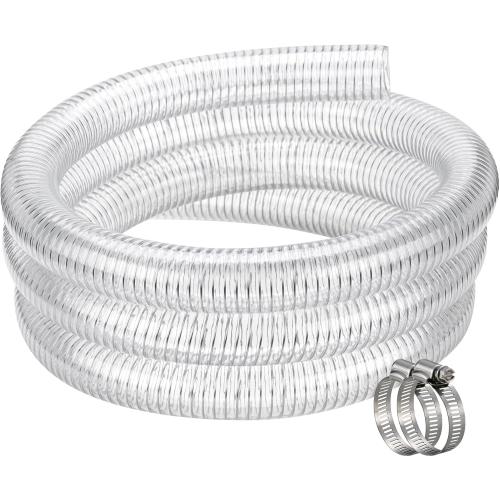 Flexible Hose 1 1/2 id - 10ft Clear PVC Spiral Steel Wire Reinforced Vinyl Tubing 1.5 inch Plastic Vacuum Pipe Flex Suction Hose for Dust Collection Boat Marine Pump, Drain Water Fuel Gas