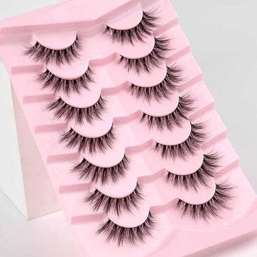 Lashes Natural Cat Eye Lashes Wispy Eyelashes 15mm False Eyelashes Wispy Lash Strips 3D Volume Fake Eyelash Thin Cotton Band Soft Eye Lash Pack 7 Pairs Siligli