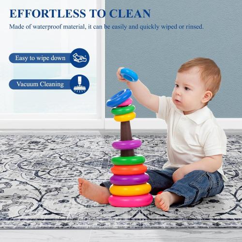 SALLOUS Vinyl Floor Mat for Home, 5' x 8' Waterproof Area Rug for Living Room, Non-Slip Area Rug for Under Dining Table, Vinyl Hard Floor Protector Mat for Bedroom, Kitchen, Bathroom (Grayish Blue)
