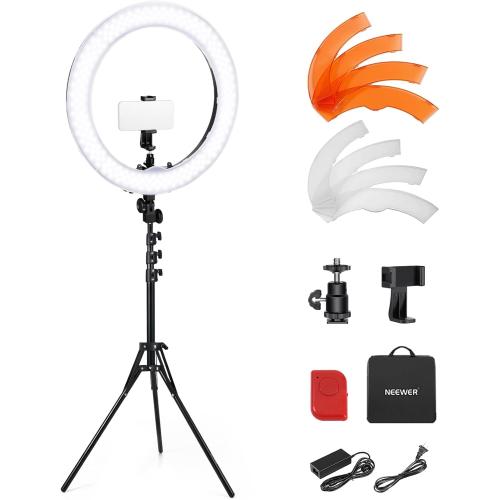 ‼️has missing items and has mild stains ‼️NEEWER 55W 18/45cm Ring Light Kit [New Version], with Tripod Stand, RL-18 | 5600K Dimmable LED Ringlight, Phone Holder for iPhone, Lighting for Selfie Makeup Lash Tattoo Studio Photo Video Recording