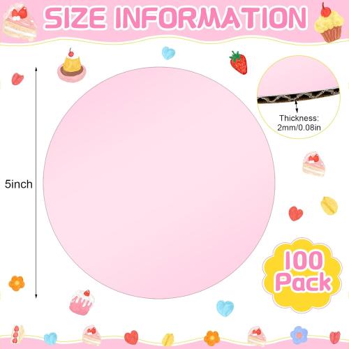Newtay 100 Pcs 5 Inch Mini Round Cake Boards, Pink