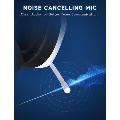 Gvyugke 2.4GHz Wireless Gaming Headsets for PS5, PS4, PC, Switch, White | Bluetooth 5.3 Gaming Headphones with Noise Canceling Mic, 7.1 Surround Sound, 70H Battery, Blue Lighting
