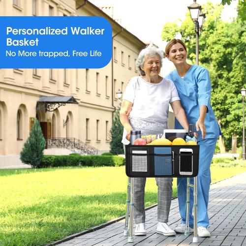 Dotday Upgraded Walker Basket with Cup Holder, Foldable Walker Bag