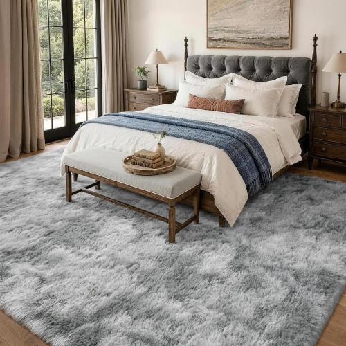 Extra Large Fluffy Area Rugs for Living Room Tie-Dyed Light Grey