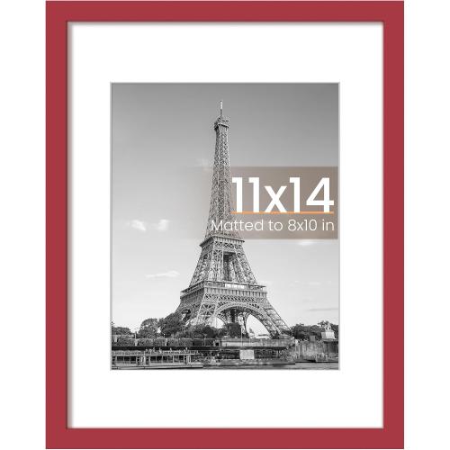 upsimples 11x14 Picture Frame, Display Pictures 8x10 with Mat or 11 x 14 Without, Wall Hanging Photo Frames, Red, 1 Pack