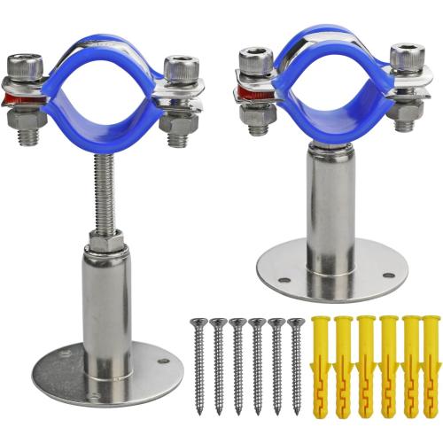 2PCS 304 Stainless Steel Wall Mount Ceiling Mount Pipe Supports, Adjustable Pipe Strap Clamp with screws for OD Pipe 25-27mm, Adjustable Height 50-100mm