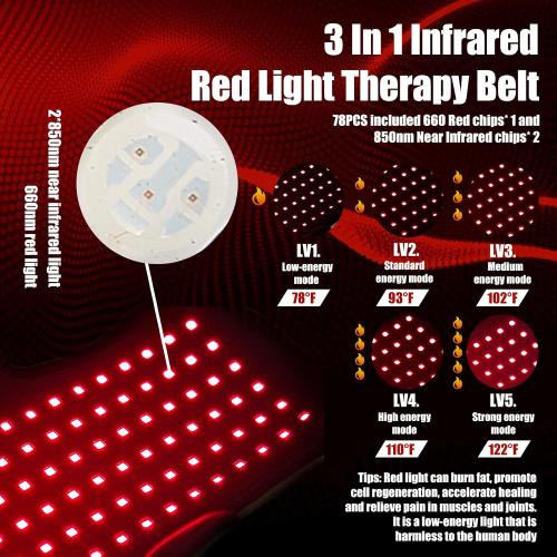 Wearable Red Light Therapy Wrap for Body Pain Relief - 3-in-1 660nm Red & 850nm Near-Infrared LED Pad with Heat for Muscle Repair, Feet, Knee, Ankle, Foot, Hands, & More Body Areas