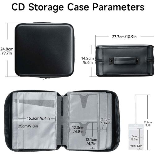 SANWA CD DVD Case Holder - 100 Capacity & 50 Booklet Insert, Portable Blu-ray Binder with Handle & Zipper, EVA Protect Disc Wallet Media Storage for Car, Home, Office, Game Discs, Audio Music, Black