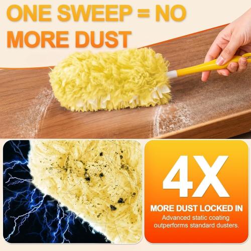 24 Count Heavy Duty Duster Refills for Swiffer Duster with 1 Handle (Yellow)