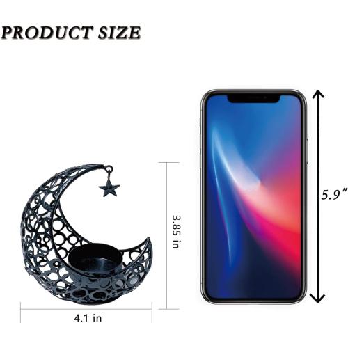 Moon Tea Light Candle Holder, Black Metal Decorative Candle Stand for Home Decor, Gift (2Pcs)