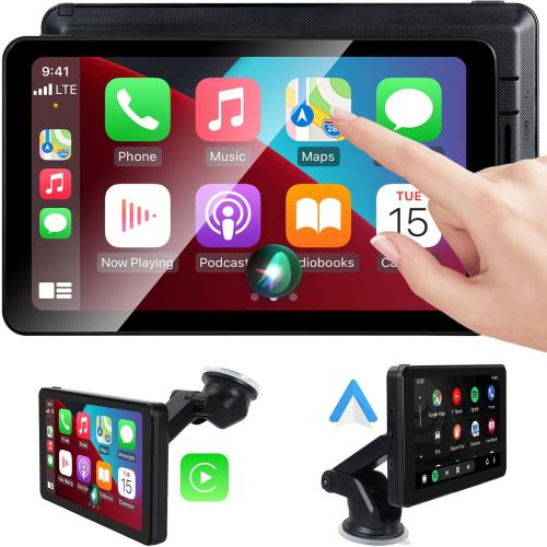 Wireless CarPlay Screen Android Auto for Car, 7 Touch Screen Naivgation Portable Car Stereo CarPlay Bluetooth Mirror Link, Siri, AirPlay, AUX, Voice Assistant for All Vehicles Upgrade