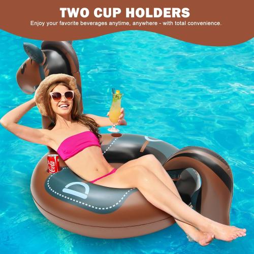 Pool Floats, Funny Pool Floaties Inflatables Rafts for Outdoor Water Lounge, Brown Horse Pool Swimming Ring for Beach Party & Tubes Pool Toys Float for Adults