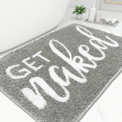 Small Get Naked Bathroom Rugs - Funny Bath Mats Non Slip Cute Carpet for Bathroom Floor Decor Water Absorbent Bath Rugs for Sink Bathtub and Shower Gray 16 x 24