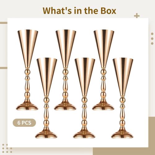 6 Pcs Trumpet Vases, Tall Gold Vases for Centerpieces, 16.5 Inch Gold Flower Vase, Ideal for Wedding, Party, Anniversary, Birthday Table Decor