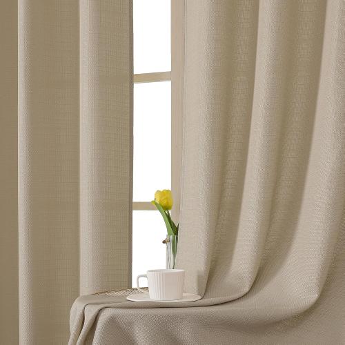 Chyhomenyc Camel Curtains 54 Inch Length 2 Panels, Faux Linen Textured Semi Sheer Light Filtering Soft Airy Rod Pocket Window Treatment Drapes for Living Room Bedroom, Each 30 Wx54 L