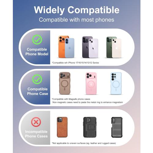 CAPRARO Magnetic Phone Ring Holder for MagSafe, Dual-Side Magnetics, 360° Rotation Gym Phone Stand Grip Ring Compatible with Magnetic Car Mount for iPhone 17/16/15/14/15 Pro Max Plus Air, Brown