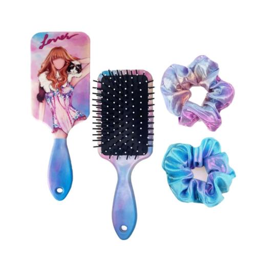 Hair Brush and 2 Scrunchies Set Inspired Detangling and Ties,Detangler Brush with Soft & Flexible Bristles for All Hair Types for Women & Girls (pink)
