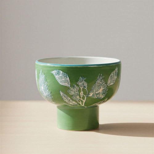 82 fl. oz. Lilia Green Stoneware Pedestal Bowl