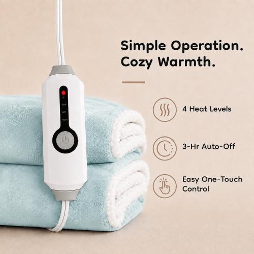 Heated Throw Blanket 50 x 60, Fast Heating Electric Blanket, Dual-Sided Flannel Sherpa, 4 Heat Settings, 3 Hour Auto Off, Machine Washable, Mint Green