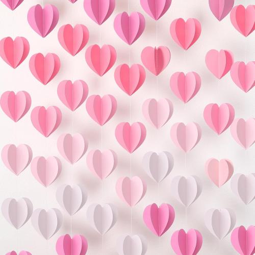 Epakh 12 Pcs Valentines 3D Heart Garland Banners 57ft Hanging Paper Heart Streamers Valentines Wall Decorations Party Decor Supplies for Galentines Wedding Classroom Birthday(Gradient Pink)