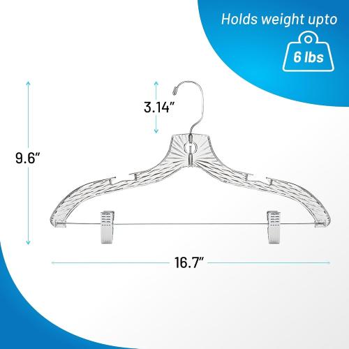 DEILSY™ Clothes Hangers with Clips 12 Pack Crystal Clear Plastic Hangers