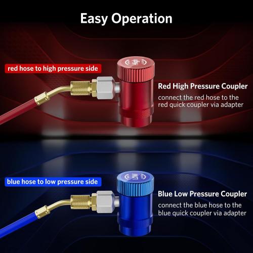 HTOMT R1234yf Adapter,Adjustable R1234yf Quick Couplers Adapter,Air Conditioning Line Repair Tools High/Low Side Connectors R1234yf Quick Coupler Kit,r-1234yf Adapter Set of 2