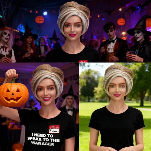 Coraline Short Pixie Wig Blonde Mixed Vintage Women Updo Bob Sythetic Realistic Party Wig