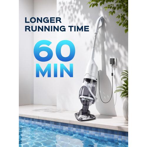 2026 Upgraded Cordless Handheld Pool Vacuum for Above Ground Pool, Rechargeable Small Pool Vacuum with Telescopic Pole, 60 Min Runtime, 14.1 GPM Suction, for Hot Tubs & Spas, Frost