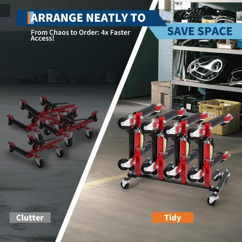 Heavy Duty Car Dolly Storage Rack, 4 Wheel Dolly Holder with 360° Swivel Casters, Universal Jack Stand Organizer for Garage, Workshop, and Auto Repair Space Saving