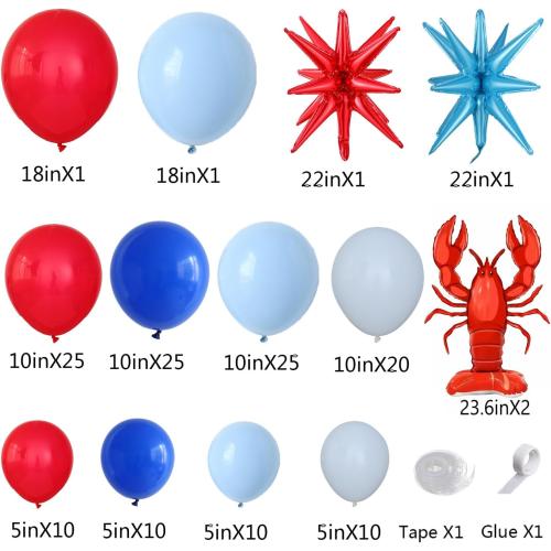 Crawfish Balloon Garland Arch Kit 143Pcs Red Blue White Balloons
