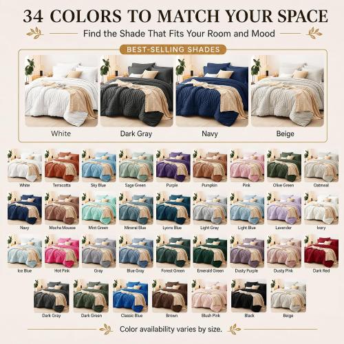 Comforter Set, 5 Pieces Emerald Green Seersucker Bed in a Bag