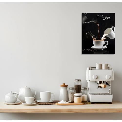 OWNANRTHM Coffee Canvas Wall Art But First Coffee Sign Poster Abstract Coffee Pictures for Coffee Bar for Kitchen Dining Room Wall Decor Framed 12X16 inch