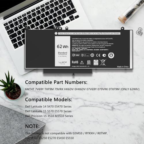 E5470 E5570 Battery 6MT4T Laptop Battery Replacement for Dell Latitude 14 5470 E5470 15 5570 E5570 Series Dell Pricision 3510 M3510 Series Part Number: 7V69Y TXF9M 79VRK 07V69Y [7.6V 62WH]